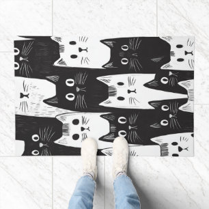 Black and White Cat Pattern Doormat – Stylish and 