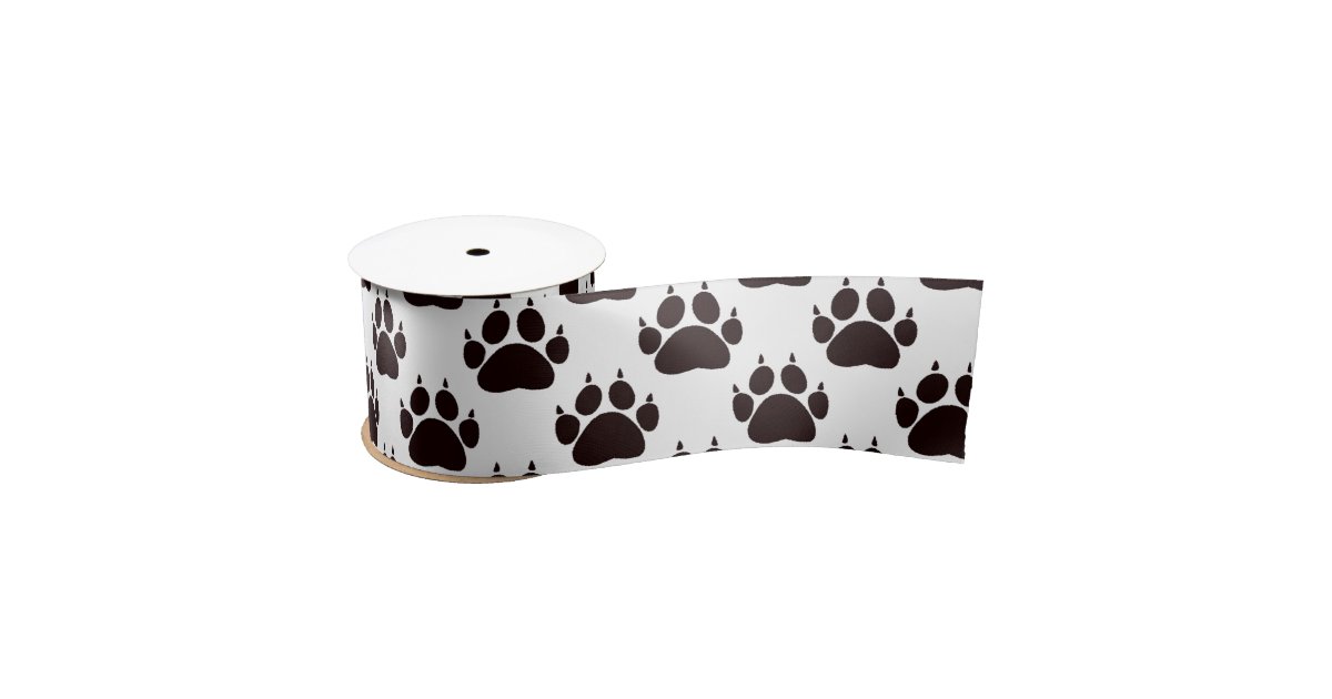 Black And White Cat Paw Pattern Satin Ribbon Zazzle Com
