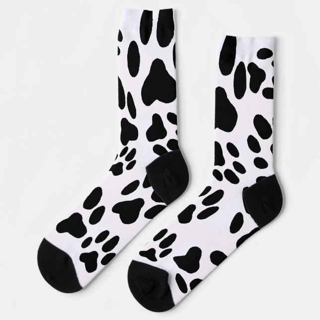 Black and White Cat Paws Print  Socks (Left)
