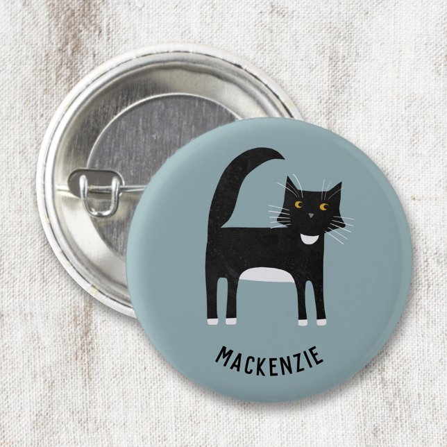 Black and White Cat Personalized Button (Creator Uploaded)