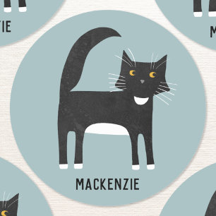 Black and White Cat Personalized Classic Round Sticker