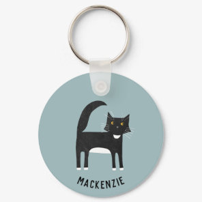 Black and White Cat Personalized Keychain