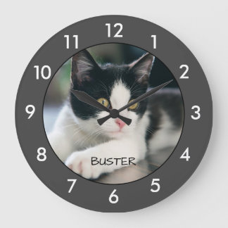 Black and white cat Personalized Large Clock