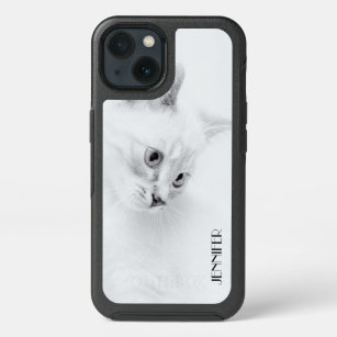 Black and White Cat Personalized Name iPhone 13 Case