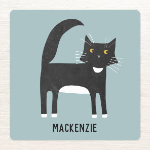 Black and White Cat Personalized Square Sticker