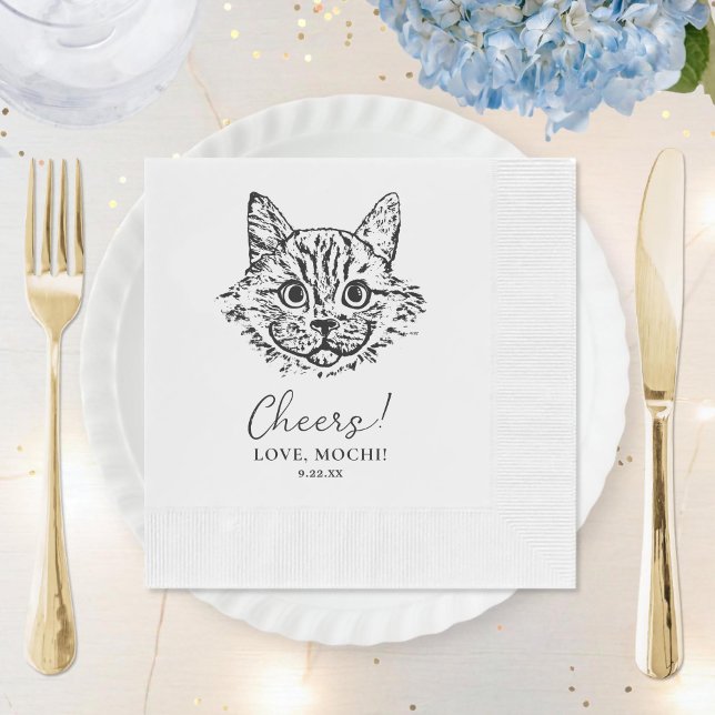 Black and White Cat Personalized Wedding Napkins (Creator Uploaded)