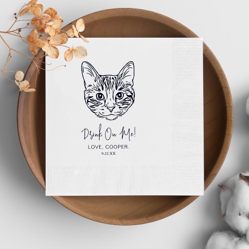 Black and White Cat Personalized Wedding Napkins