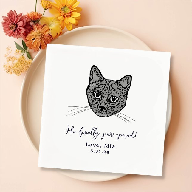 Black and White Cat Personalized Wedding Napkins (Creator Uploaded)