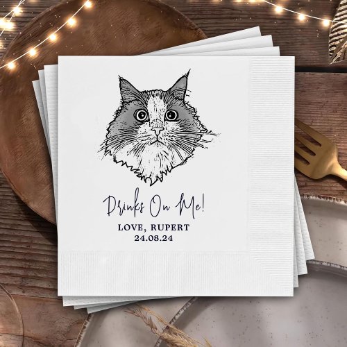 Black and White Cat Personalized Wedding Napkins