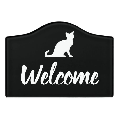 Black and white cat pet custom welcome door sign