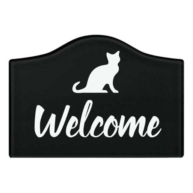 Black and white cat pet custom welcome door sign (Small Crest Front)