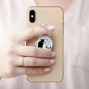 Black and White Cat Phone Ring Stand