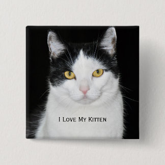 Black and White Cat Portrait Button