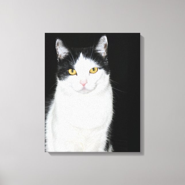 Black and White Cat Portrait Canvas Print (Front)