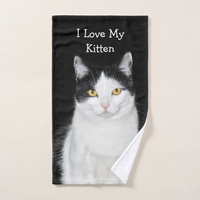 Black and White Cat Portrait Hand Towel (Hand Towel)