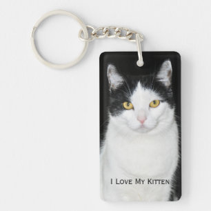 Black and White Cat Portrait Keychain