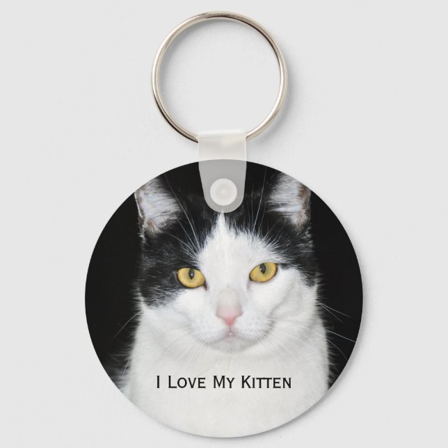 Black and White Cat Portrait Keychain (Front)