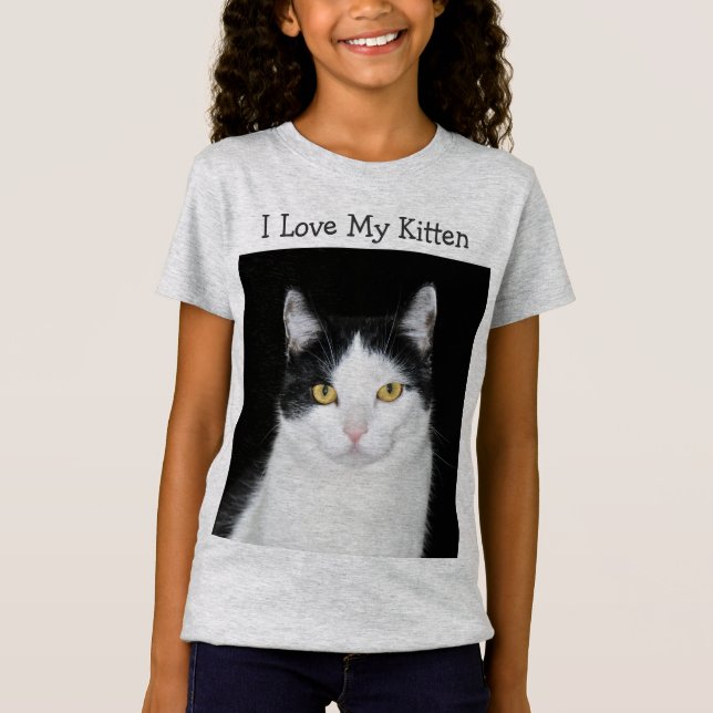 Black and White Cat Portrait T-Shirt (Front)