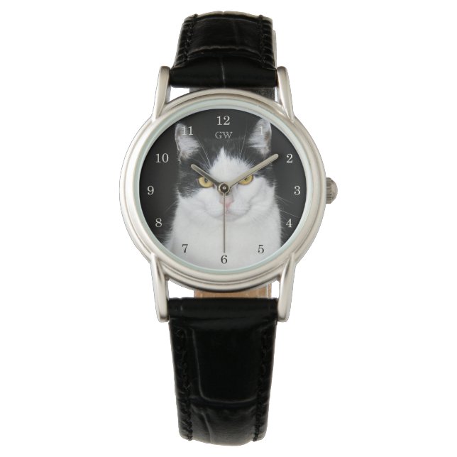 Black and White Cat Portrait Watch (Front)