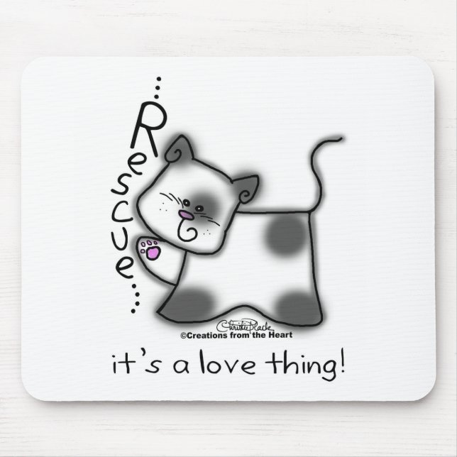 Black and white cat RESCUE...it's a love thing! Mouse Pad (Front)