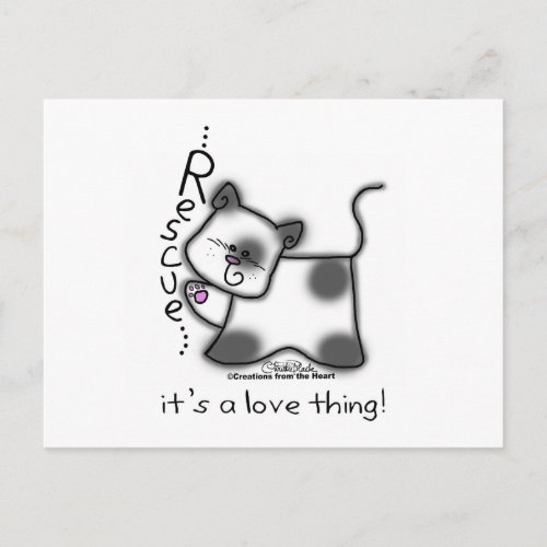 Black and white cat RESCUEits a love thing Postcard