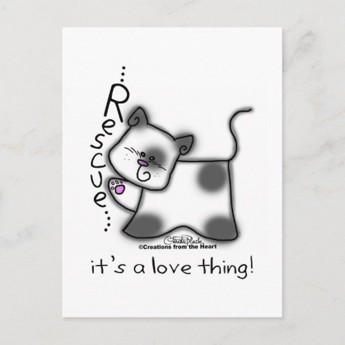 Black and white cat RESCUEits a love thing Postcard