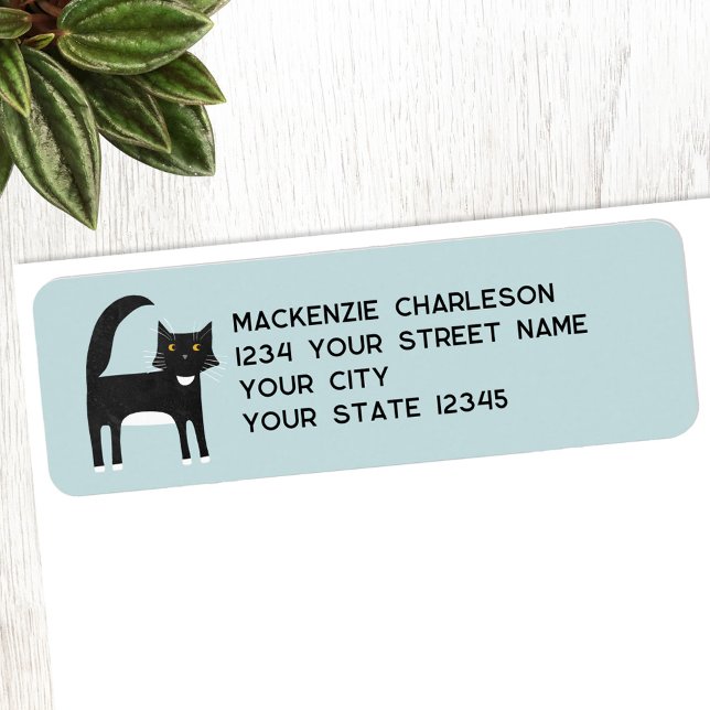 Black and White Cat Return Address Label (Black and white tuxedo cat return address label)