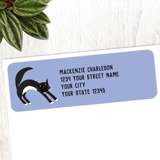 Black and White Cat Return Address Label (Cute black and white tuxedo cat return address label)