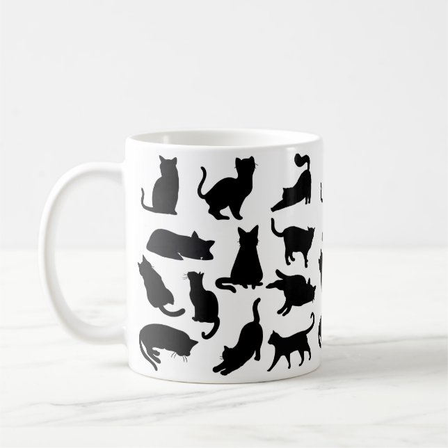 Black and White Cat Silhouettes Coffee Mug (Left)