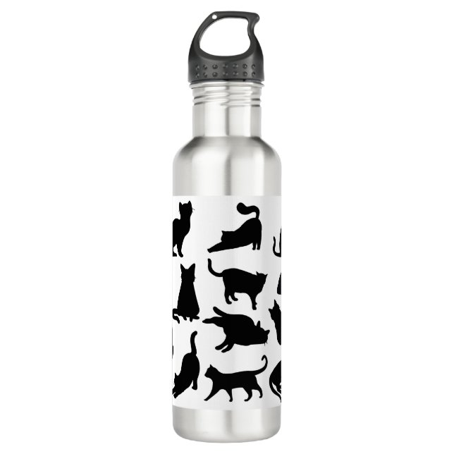 Black and White Cat Silhouettes Stainless Steel Water Bottle (Front)