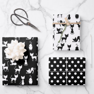 Black and White Cat Silhoutte Wrapping Paper Sheets