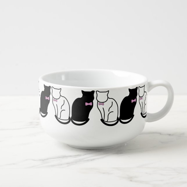 Black and White Cat  Soup Mug (Left)