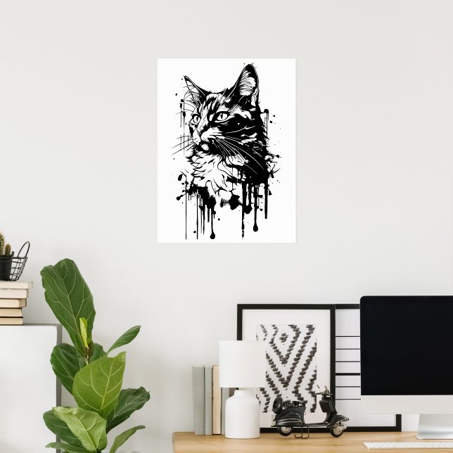 Black and White Cat Splash  Poster (Home Office)