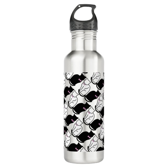 Black and White Cat  Stainless Steel Water Bottle (Front)