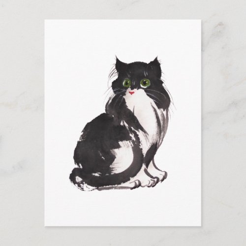 Black and white cat sumie postcard