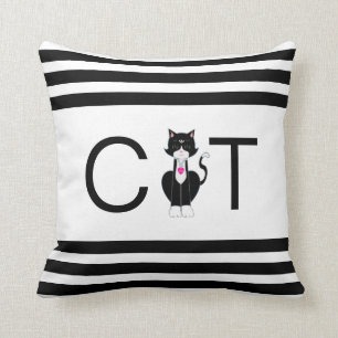Black and White Cat Throw Pillow