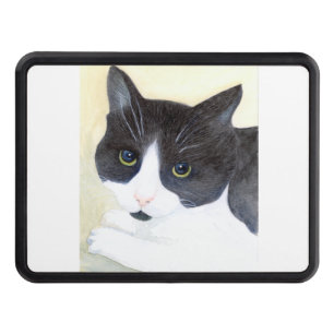 Black and White Cat Trailer Hitch Cover