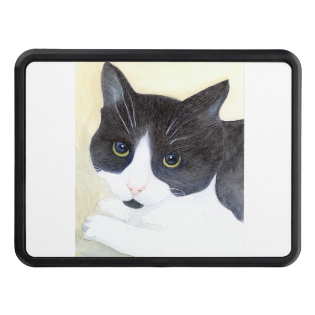 Black and White Cat Trailer Hitch Cover (Front)