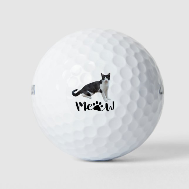 Black and White Cat Tuxedo Cat Meow for  Dad Mom  Golf Balls (Front)