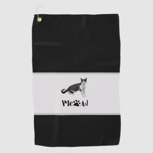 Black and White Cat Tuxedo Cat Meow for  Dad Mom  Golf Towel
