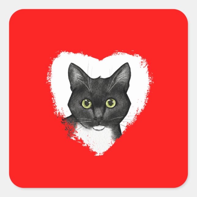 Black and White Cat Valentine Sticker (Front)