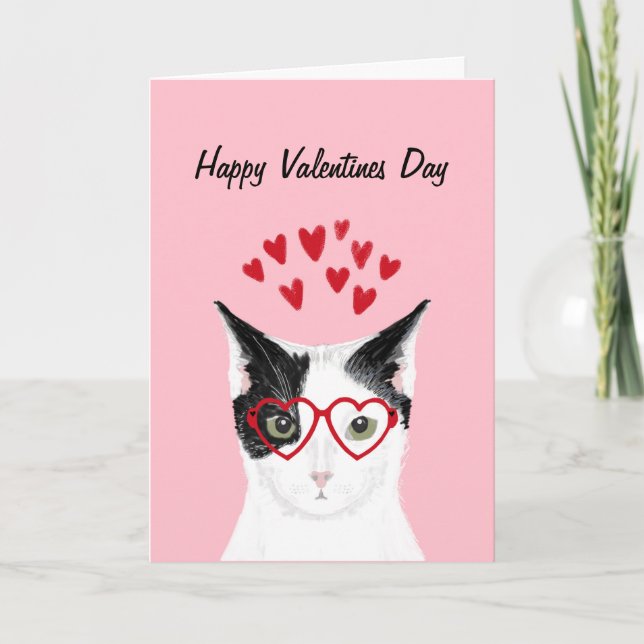 Black and White Cat Valentines Love Card (Front)