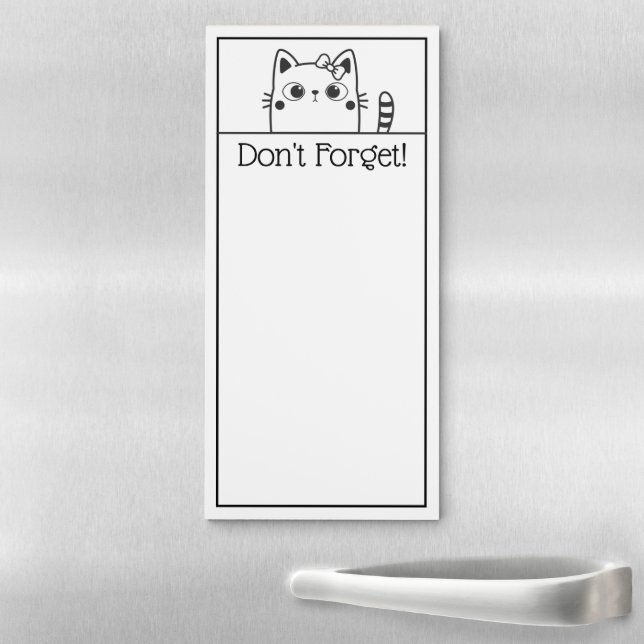 Black and White Cat With Bow Line Drawing Magnetic Notepad (In Situ)