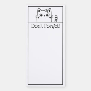 Black and White Cat With Bow Line Drawing Magnetic Notepad