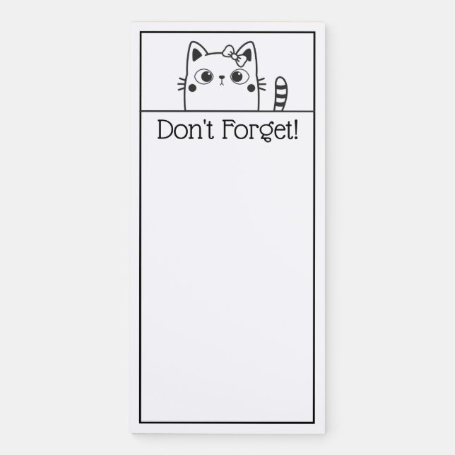 Black and White Cat With Bow Line Drawing Magnetic Notepad (Front)
