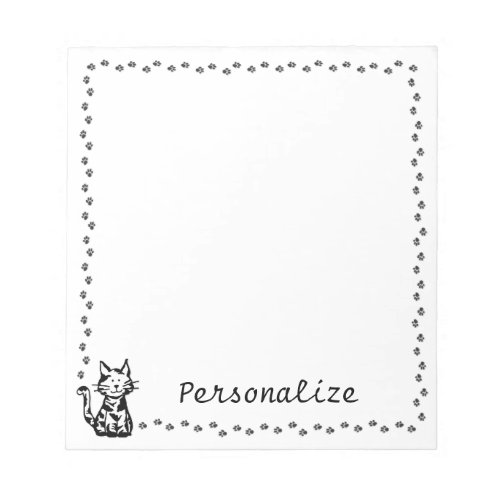 Black and White Cat with Paw Border Notepad