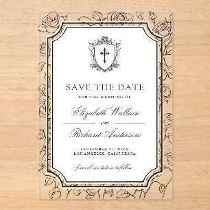 Black and White Catholic Wedding Save the Date Acrylic Invitations