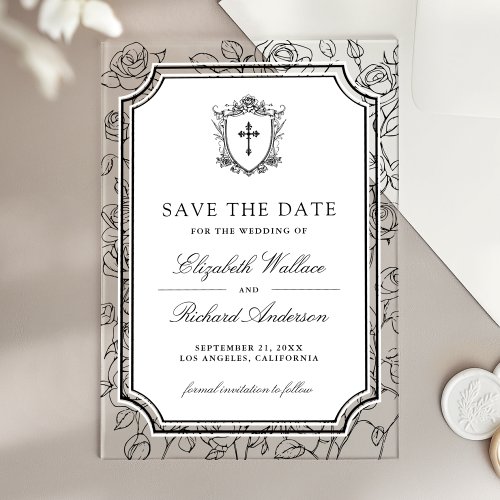 Black and White Catholic Wedding Save the Date