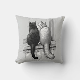 Black and White Cats at the Window Throw Pillow