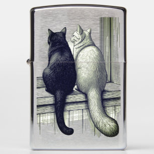 Black and White Cats at the Window Zippo Lighter